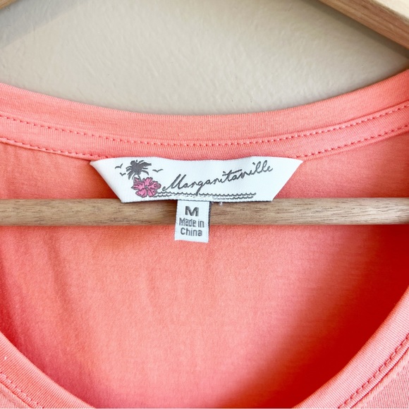 MARGARITAVILLE women’s coral tee size medium rose gold sequin palm tree - Picture 3 of 7